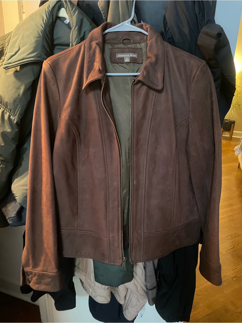 Women's Brown Leather Zip-Front Jacket - Picture 2 of 4